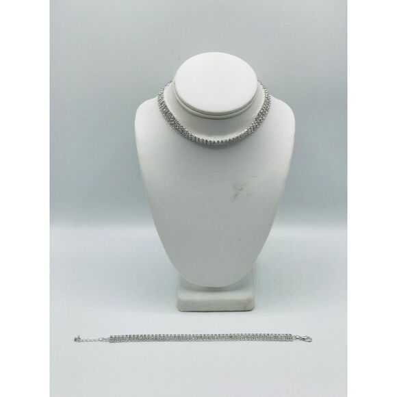 Triple row clear rhinestone chocker bridal event party necklace braceletset read - Picture 2 of 8